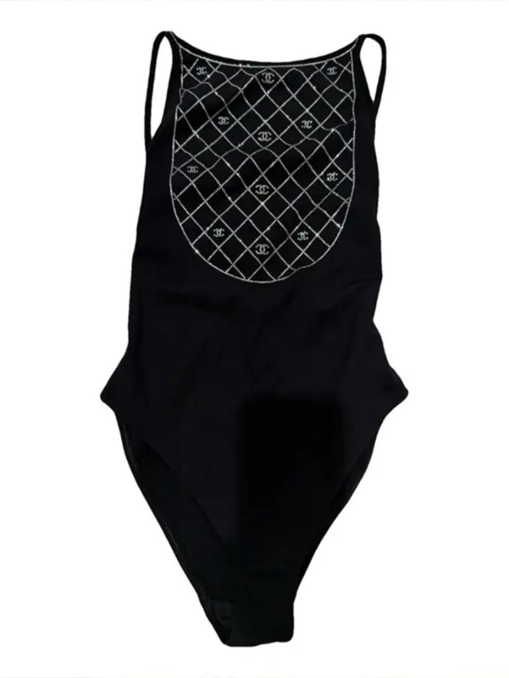 CHANEL 23C Black Crystal CC Logo One-Piece Swimsuit 42 – NWT – Runway Collection